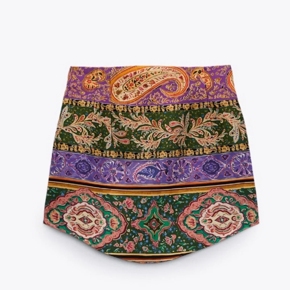 Zara Multicolor Printed Asymmetric High Waisted Mini Skirt Size XS - Picture 12 of 15